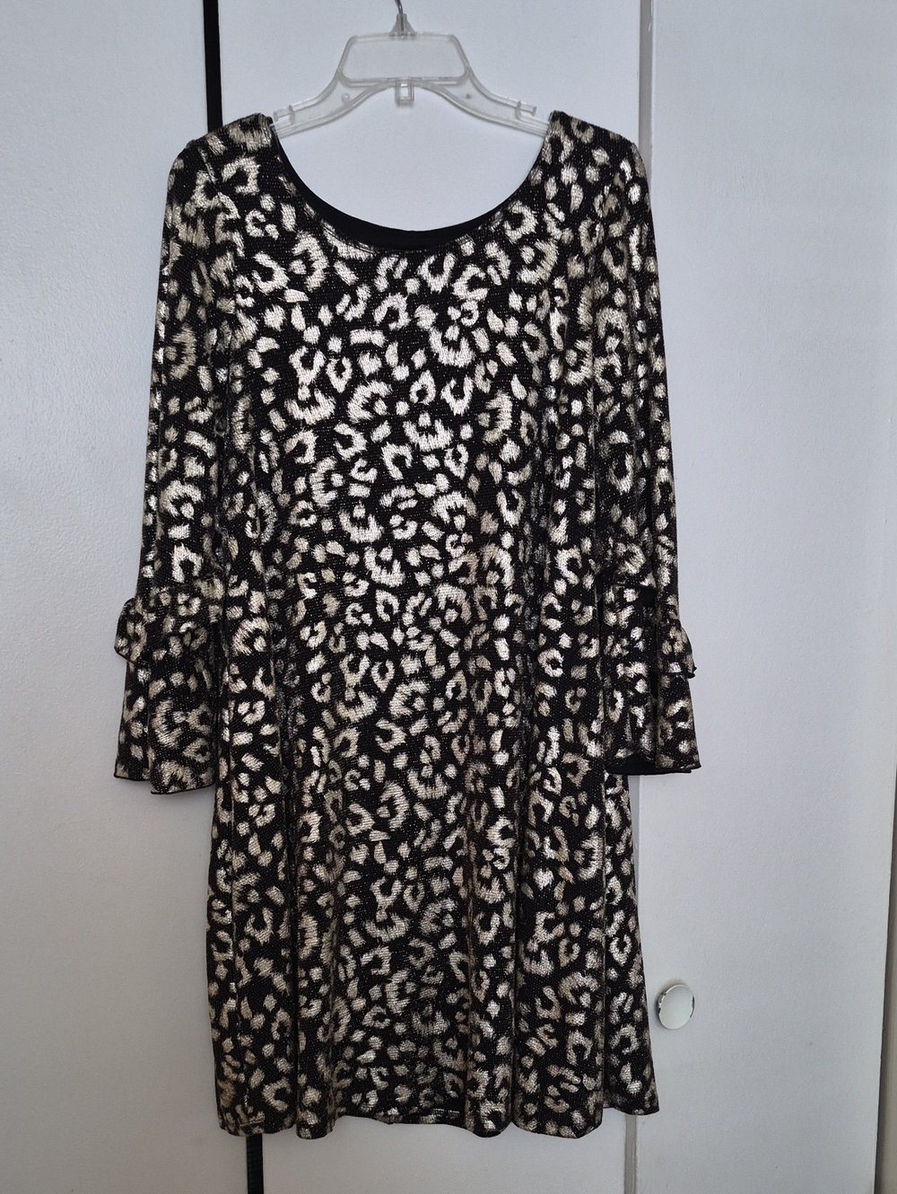 Signature by Robbie Bee Black and Gold Leopard Knit Dress